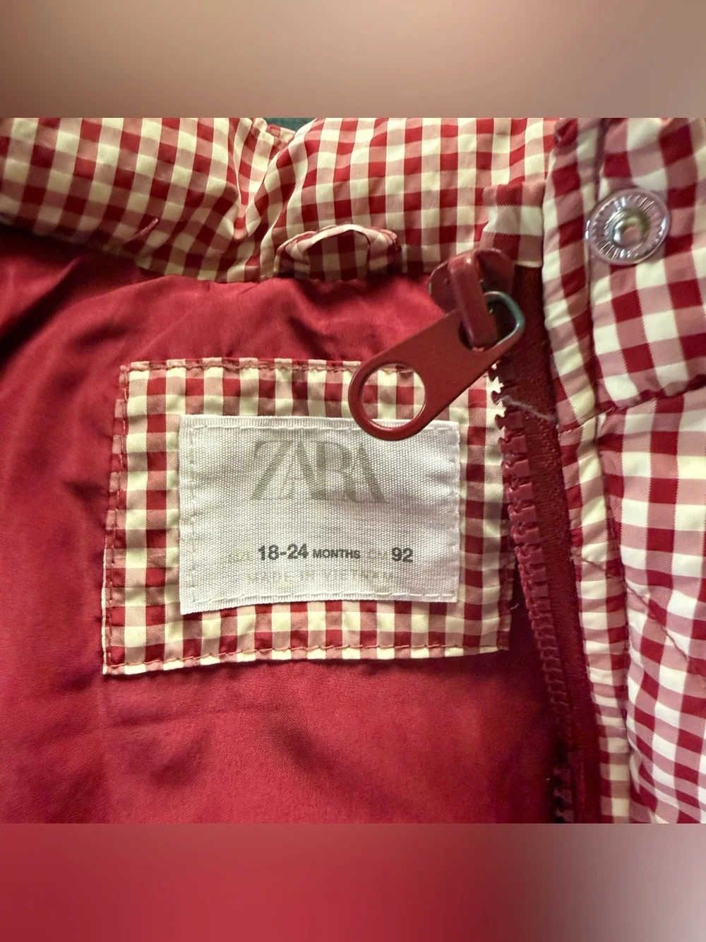 ZARA Baby Jacket Full Zip Red/White Gingham 18-24 Months